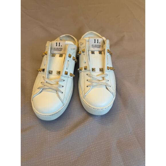 Valentino Garavani Untitled Rockstud Slide Sneakers White w/Gold Studs Sz 7-7.5 - Picture 2 of 14